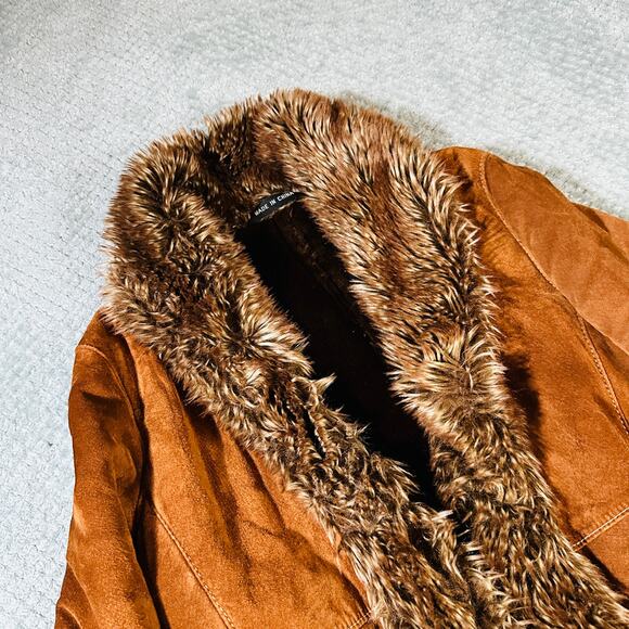 Vtg Y2k 70s Style Marvin Richards Brown Leather Fur Penny Lane Patchwork Coat M - Picture 3 of 10